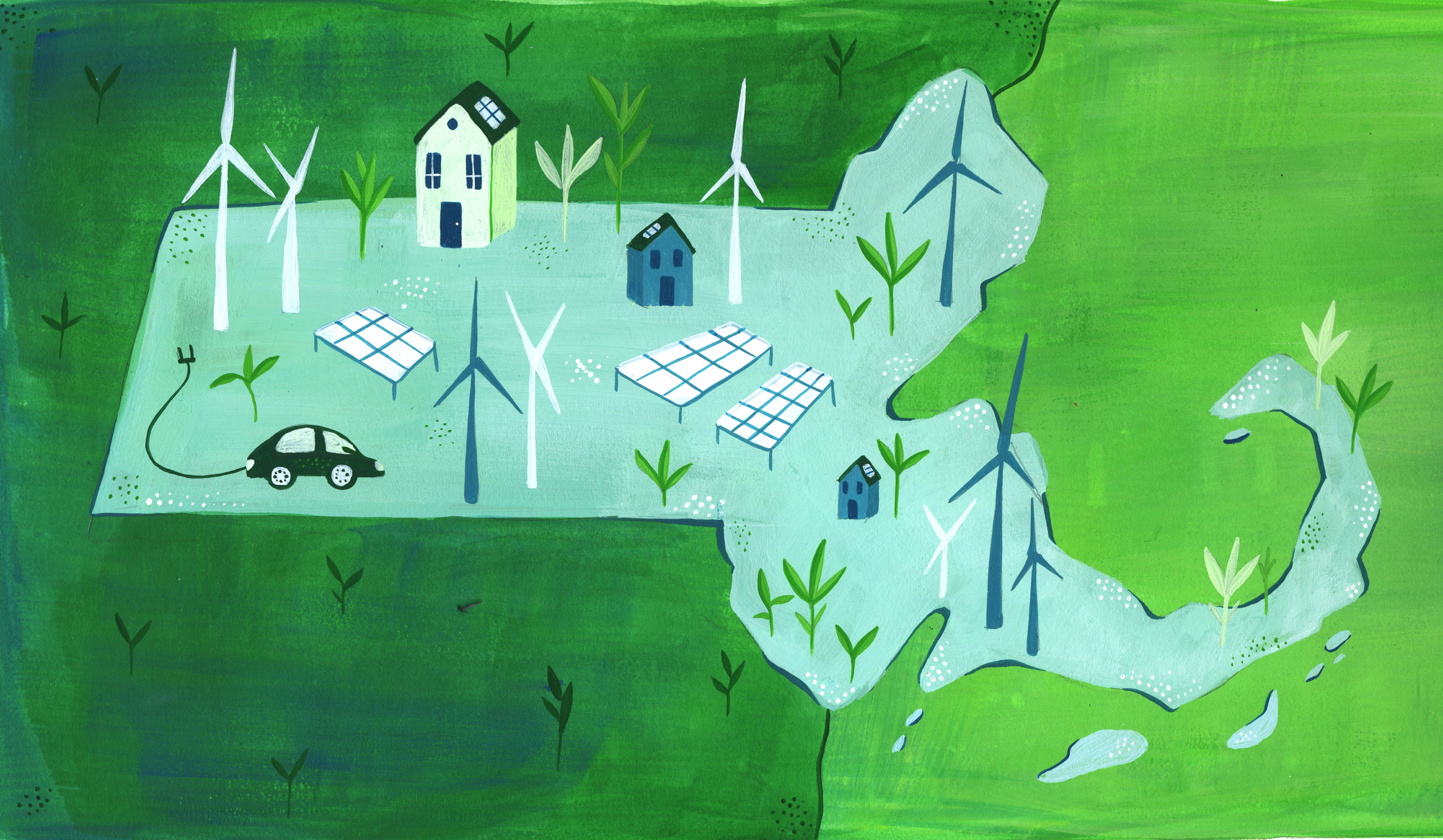 Massachusetts with renewable energy & clean homes, by Christine Rea