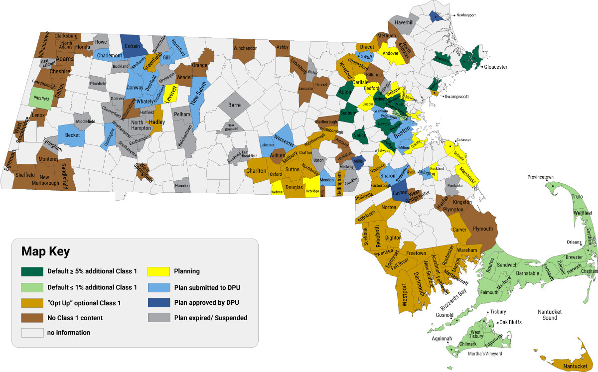 Massachusetts Map of Green Municipal Aggregation