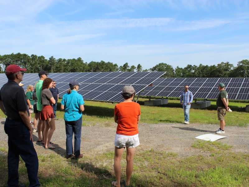 Group looking at a large solar array
