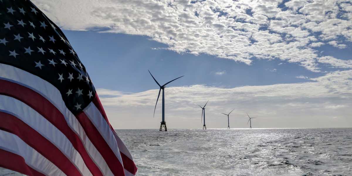 offshore wind turbines w American Flag